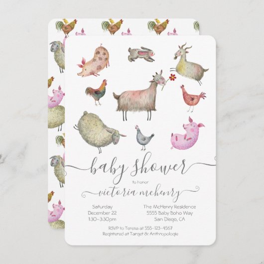 Baby shower Animaux de ferme Invitation (Devant / Derrière)
