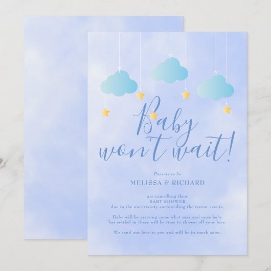 Baby shower Annulering Blue Shower per Mail Kaart (Voorkant / Achterkant)