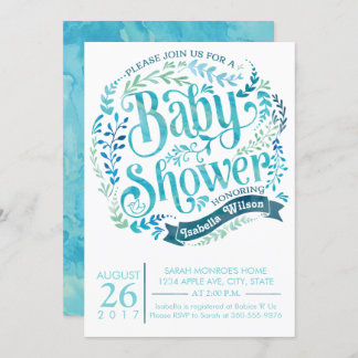 Baby shower Aqua Watercolor Invitation