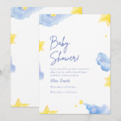 Baby shower aquarelle bleu Invitation (Devant / Derrière)