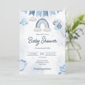Baby shower arc-en-ciel bleu Invitation (Debout devant)
