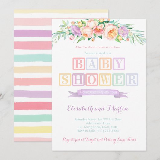 Baby shower arc-en-ciel cartes d'invitation couleu (Devant / Derrière)