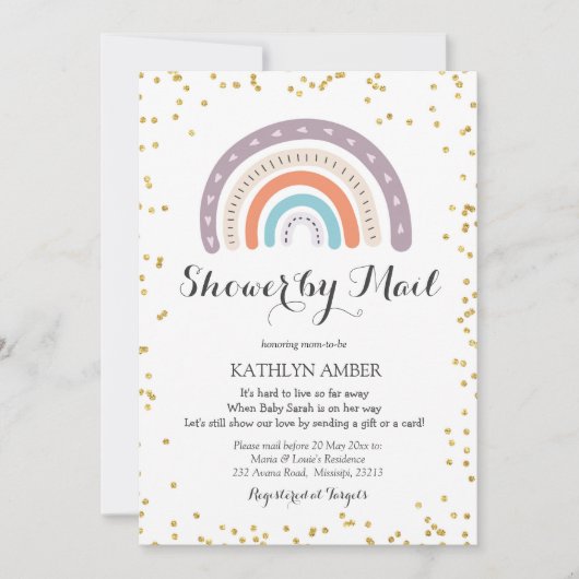 Baby shower arc-en-ciel par courrier Invitation (Devant)