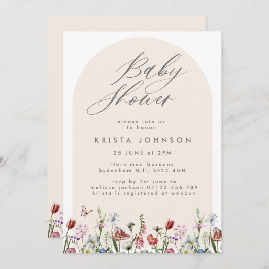 Baby shower Arch & Wild Flowers Kaart (Voorkant / Achterkant)