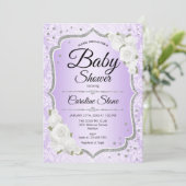 Baby shower - Argent blanc violet Invitation (Debout devant)