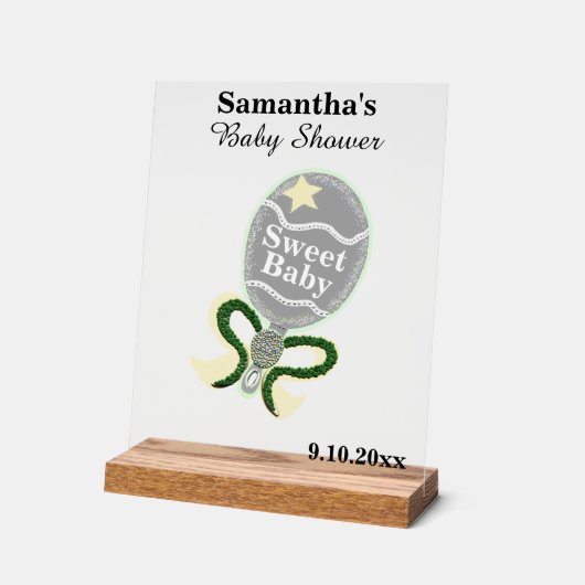 Baby shower Argent Jaune Rattle Vert (Angle)