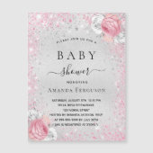 Baby shower argent rose fille invitation aimant (Devant)