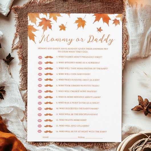 Baby shower Automne Devinez Qui Joue Carte