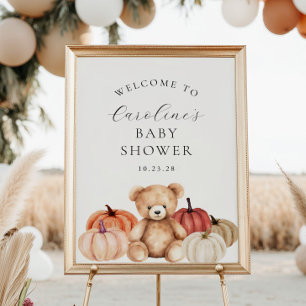 Baby shower Automne Teddy Bear Affiche de bienvenu