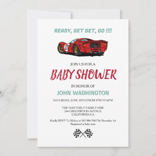 Baby shower automobile course Invitation (Devant)