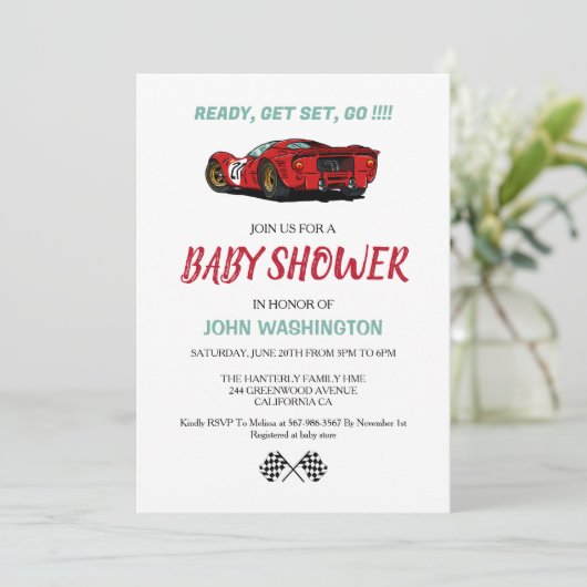 Baby shower automobile course Invitation (Debout devant)