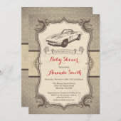 Baby shower automobile Invitation Vintage Retro (Devant / Derrière)