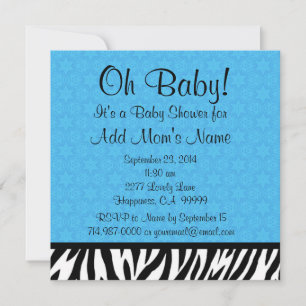 Baby shower B601 Blue Zebra and Stars Boy Kaart