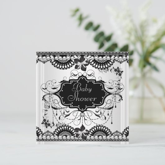 Baby shower Baby Black White Girl of Boy Kaart (Staand voorkant)