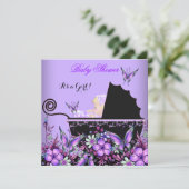 Baby shower Baby Blonde Girl Paarse Butterfly Kaart (Staand voorkant)