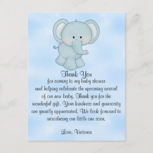 Baby shower Baby Boy Blue Elephant Briefkaart