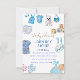 Baby Shower | Baby Boy Blue RSVP Kaartje