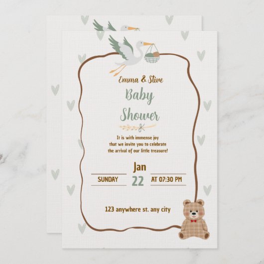 Baby shower - baby boy or gris Invitation (Devant / Derrière)