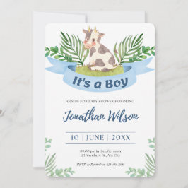 Baby shower Baby Boy Schattigee Koe Uitnodiging
