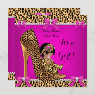Baby shower Baby Cute Girl Leopard Hot Pink C Kaart