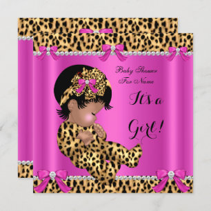 Baby shower Baby Cute Girl Leopard Hot Pink Gold A Kaart