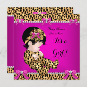 Baby shower Baby Cute Girl Leopard Hot Pink Gold E Kaart