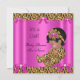 Baby shower Baby Cute Girl Leopard Hot Pink Gold Kaart