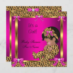 Baby shower Baby Cute Girl Leopard Pink Gold 2 Kaart