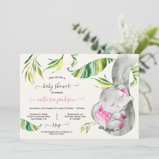 Baby shower Baby Elephant Jungle Invitation (Debout devant)