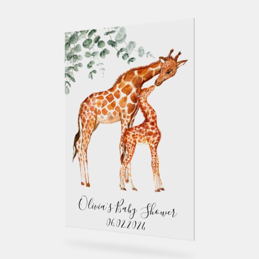 Baby shower baby giraffe acryl bord (Hoek)