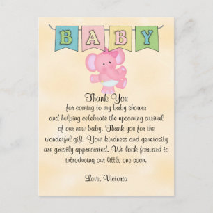 Baby shower Baby Girl Elephant Briefkaart