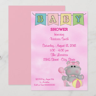 baby shower Baby Girl Hippo Kaart