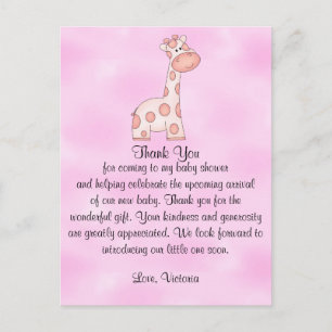 Baby shower Baby Girl Pink Giraffe Briefkaart