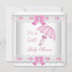 Baby shower Baby Girl Pink White Lace Umbrella Kaart