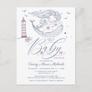 BABY SHOWER Baby Girl Whale Mermaid Beach Briefkaart