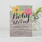 Baby shower Baby in Bloom Chic Flowers Rustic Wood Kaart (Staand voorkant)