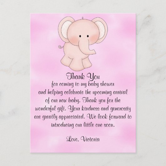 Baby shower Baby Meisje Roze Olifant Briefkaart (Voorkant)