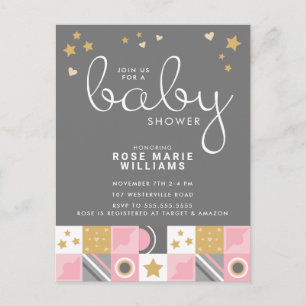 BABY SHOWER   Baby Roze maan en sterrenBriefkaart Briefkaart