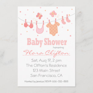 baby shower: Babykleertjes aan de waslijn Kaart