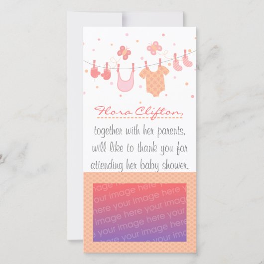 Baby Shower: Babykleren aan de lijn Bedankkaart (Voorkant)