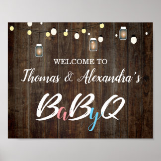Baby shower BabyQ BBQ Affiche de bienvenue Bois