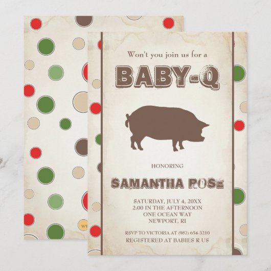 Baby shower BabyQ, BBQ Baby Q Invitation (Devant / Derrière)