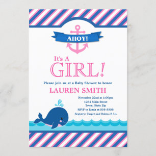 Baby shower baleine Invitation fille rose