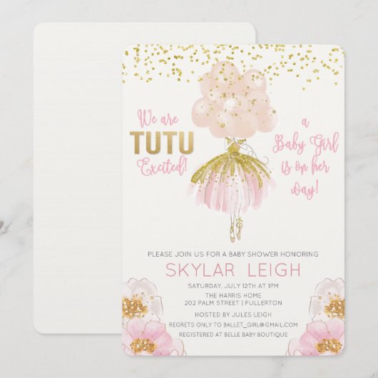 Baby shower Ballerina Ballet Invitation (Devant / Derrière)