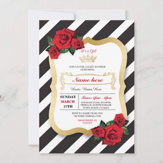 Baby shower Bande noire Rose  Invitation (Devant)