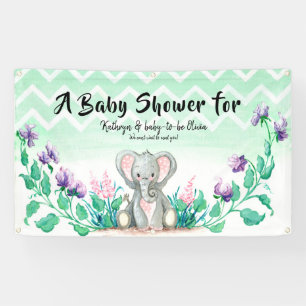 baby shower Banner Cute Elephant Floral Garden