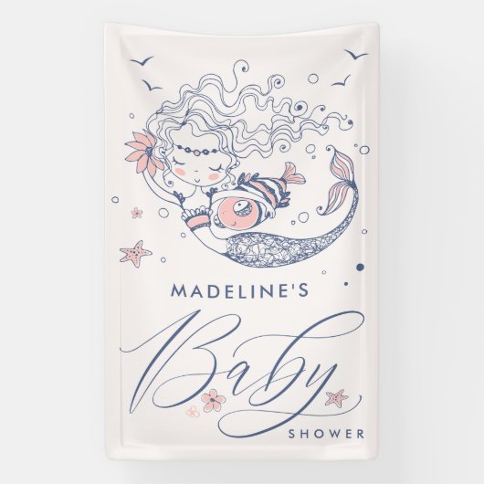 Baby shower | Bannière de sirène de fille rose (Verticale)