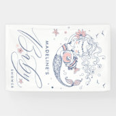 Baby shower | Bannière de sirène de fille rose (Horizontal)