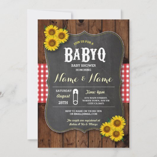 Baby shower barbecue Chalk BaByQ Invitation bois r (Devant)
