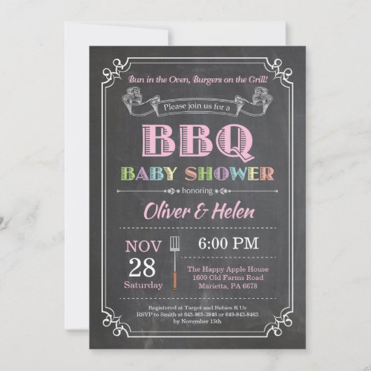 Baby shower barbecue Invitation Pink (Devant)